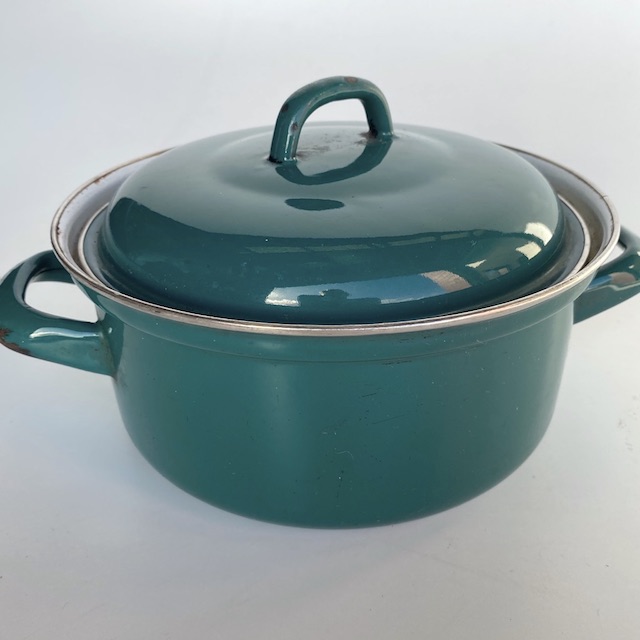 POTS n PANS, Teal Green Enamel Steel Stock or Casserole Dish